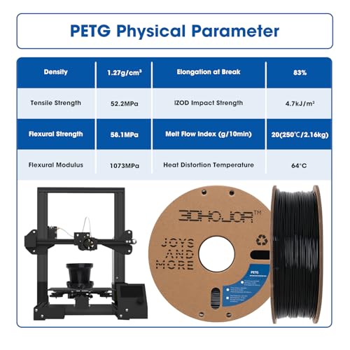 Image of 3DHoJor PETG Filament 1.75mm 3D Printing Filament 1kg*4 Bundle 3D Filament 1.75mm Dimensional Accuracy + /- 0.03mm Non Tangling Non Clogging,Print with Most 3D Printers-4Pack Black