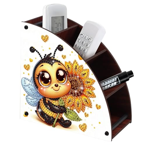 AiYuanzsh Bee and Sunflower Diamond Painting Organizer – DIY Wooden Multi-Compartment Desktop Storage Box, Rustic Tabletop Craft Kit for Adults Home or Office Use