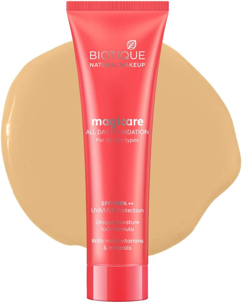 Biotique Natural Makeup Natural Magicare All Day Liquid Full Coverage Foundation - Clay, 30Ml, Pack Of 1