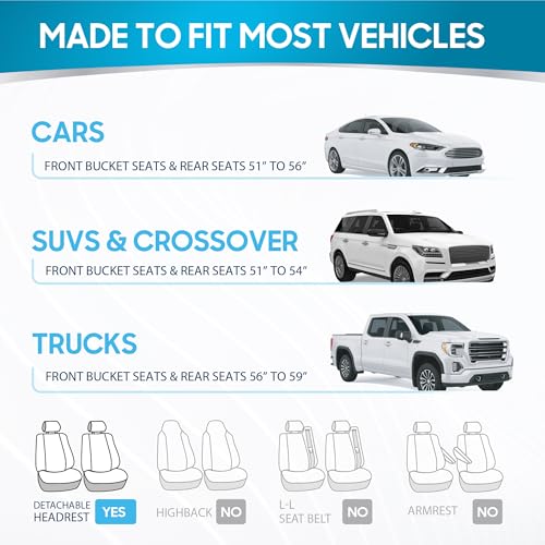 Image of BDK PolyPro Car Seat Covers Full Set in Blue Gray on Black, Front and Rear Split Bench Seat Covers for Cars, Easy to Install Car Seats Cover Set and Accessories for Auto Trucks Van SUV - Blue Gray