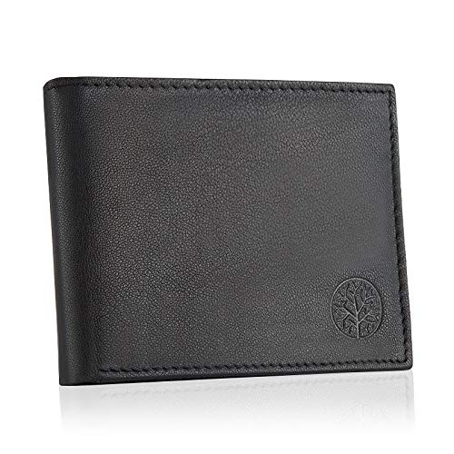 Betlewski® OPTIMAL - Cartera de piel auténtica de cabra para hombre | Billetera RFID | regalo para él, color: negro, Negro, 9,5x12x2, Clásico