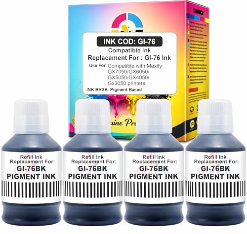 Image of CANOFF GI 76 Black Pigment Refill Ink Compatible Ink Bottle Replacement for Canon MAXIFY GX7050 GX6050 GX5050 GX4050 GX3050 Printers - Pigment Ink for Sharp Prints 4pcs. x 170ML