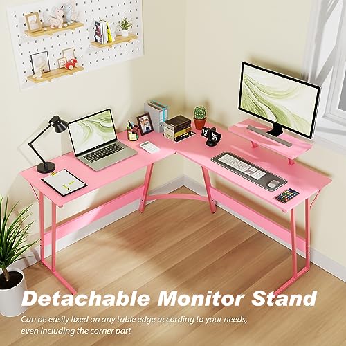 Image of PayLessHere L Shaped Gaming Desk Corner Desk Computer Desk with Large Desktop Studying and Working and Gaming for Home and Work Place,Pink