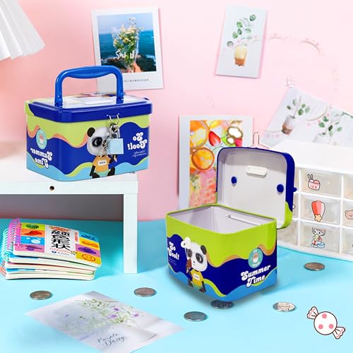 Image of FunBlast Money Saving Tin Coin Bank with Handle, Lock and Key, Piggy Bank for Kids, Gullak for Kid, Birthday Return for Boys & Girls, Money Bank, Coin Box for Kid (C-Multicolor)