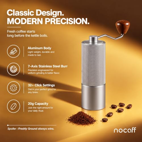 Image of 7-Axis Manual Coffee Grinder Capacity 20g with CNC Stainless Steel Tapered Burr Internal Adjustable Setting, French Press Coffee for Hand Grinder Gift (7-Axis Star Burr SS Grinder)