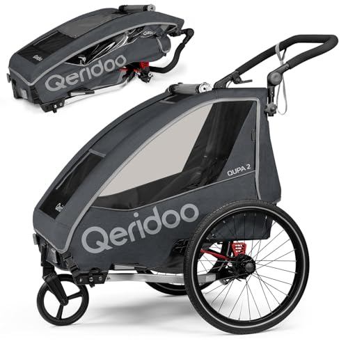 Qeridoo QUPA 2 Grey | Fahrradanhänger 2 Kinder | Kinder Fahrradanhänger