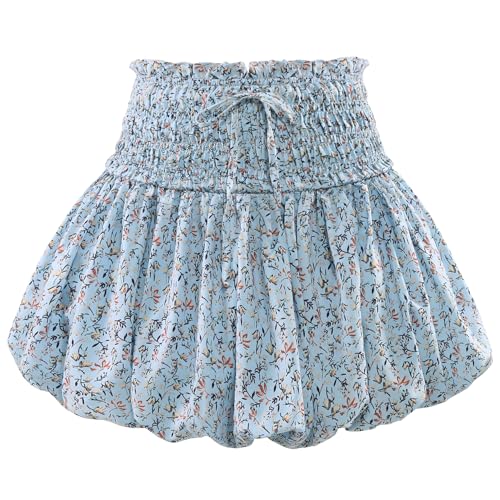 Women's Floral Short Skirt Bubble Mini Skirts Summer Casual Beach Skirt