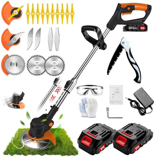Cordless Strimmer, Garden Strimmer With Metal Blades, Strimmer Cordless With 2 Batteries And UK Charger, Grass Trimmer Length Adjustable, Suitable for Home Gardens, Lawns, Bushes 1 Cordless Strimmer, Garden Strimmer With Metal Blades, Strimmer Cordless With 2 Batteries And UK Charger, Grass Trimmer Length Adjustable, Suitable for Home Gardens, Lawns, Bushes
