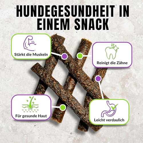 Naturbiss Hundezigarren aus REH - 20 Stück (12 cm) - Hypoallergen & Getreidefrei Zigarre - Monoprotein, 98% Muskelfleisch Rollen - luftgetrocknetes Rehfleisch Hundesnack