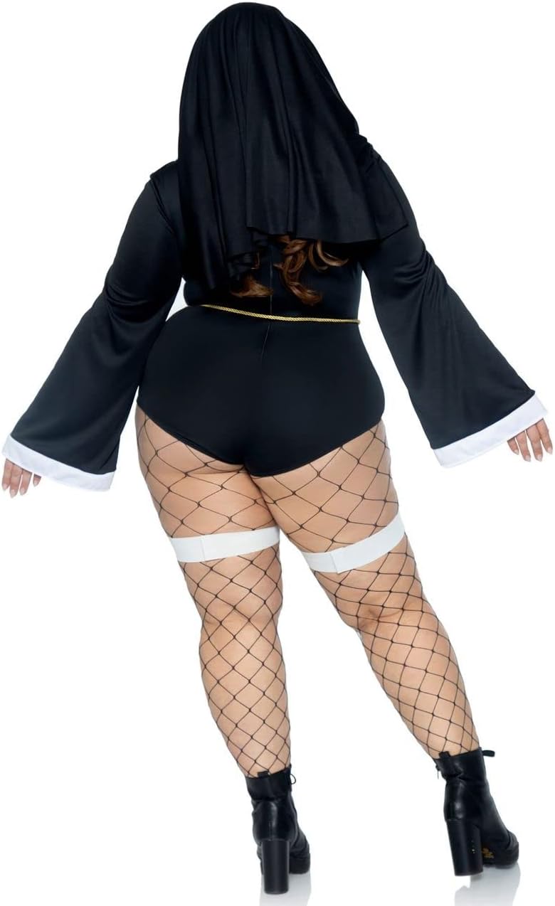 Leg Avenue Women's 4 Pc Sister Sin Costume with Bodysuit, Belt, Collar, Head Piece