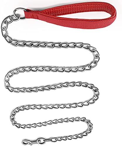 Gonalulu Heavy Duty Dog Leash,4FT/6FT Metal Pet Lead with Stainless Steel Links and Comfortable Handle for Medium & Large Size Dogs (Red, 2mm * 4ft)