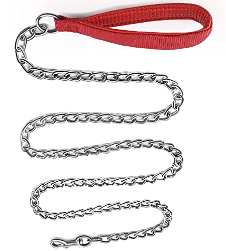 Gonalulu Heavy Duty Dog Leash,4Ft/6Ft Metal Pet Lead With Stainless Steel Links And Comfortable Handle For Medium & Large Size Dogs (Red, 2Mm * 4Ft) #TOP2