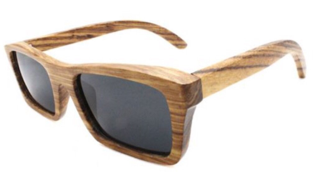 Handcrafted Zebra Wood Sunglasses, Smoke Polarized Lenses.