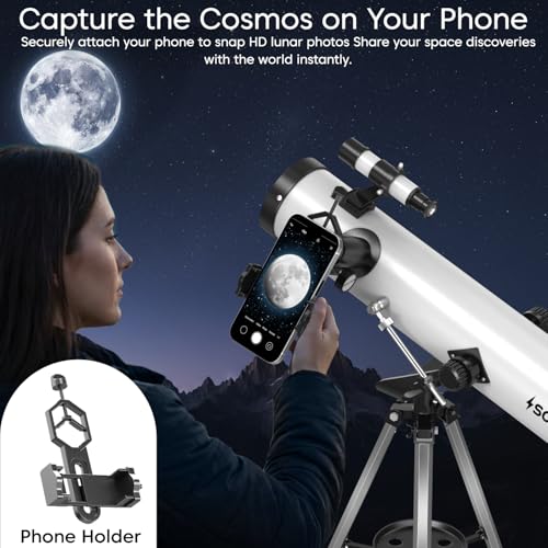 Image of Sounce Newtonian Reflector Telescope for Beginners and Professionals 76mm Lens 700mm Focal Length 28x-350x Ultra Zoom Fully Coated Glass Optics Alt-Az Mount for Moon Planets Deep Sky Viewing (Black)