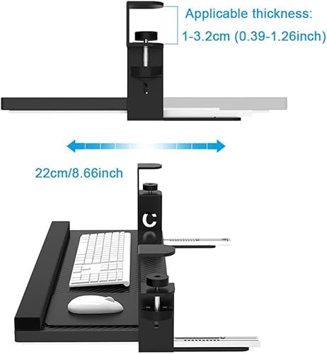 Miniatura 3 de Bandeja para teclado debajo del escritorio, cajón para teclado deslizante, plataforma de teclado de madera extraíble, soporte de teclado con sistema