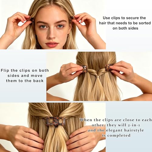 Image of 2 Pcs Hair Clutchers for Women, Magnetic Hair Clip, 2-in-1 Section Clips for Hair Styling, Daily Use and Professional Salon Clutcher Hair Accessories, Black Brown Print Hair Claw Clips (Rectangular Brown Leopard Print and Black)
