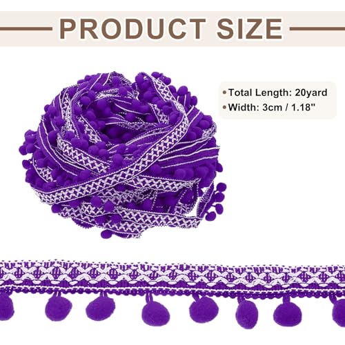 Ruban brodé à pompons violet uxcell de 18m en polyester pour couture
