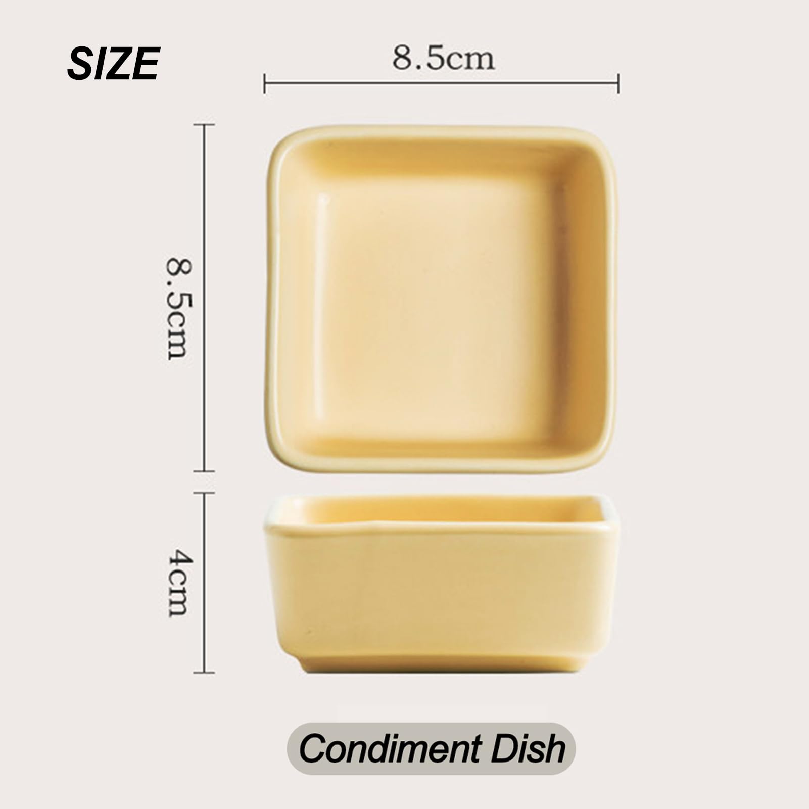 Dxcaicc Pastell Quadrat 4 Stück Keramik-Dippingschalen Set Aus 4 Kleinen Servierschalen in Weicher Matter Farbe, in Mehreren Farben Erhältlich Für Sojasauce, Dessert,Creamy Yellow
