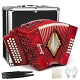 Accordion 31 Key 12 Bass Diatonic Push Pull G/C/F Tuning with Carrying Case Strap Gloves Cleaning Cloth for Adults Beginners Professionals (Red)