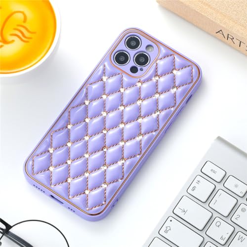 Coque iPhone 13 lavande protection cuir souple ENILSA femme avec motif grille et strass