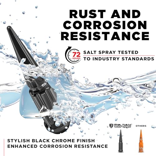 Image of White Knight M14x2.0 Thread Lug Nuts for Aftermarket or OEM Wheels - 25 Chrome Black Lug Nuts & Key Adapter - Duplex Spline Spike Acorn Seating - Carbon Steel for EZasy Installation - 3850XLBK-25AM