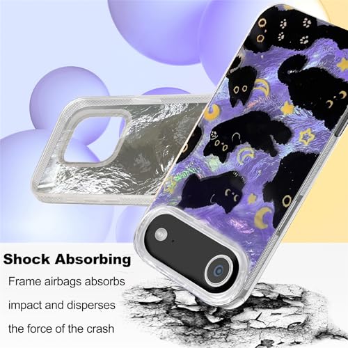 buccilly Compact Case for iPhone Air Black cat-Purple Design,Cute Trendy Soft Slim TPU Shockproof Protective Bumper 17 Air Phone Cases Cover for Women Girls Aesthetic Glitter Shiny Adorable by buccilly - Used condition - Image 2