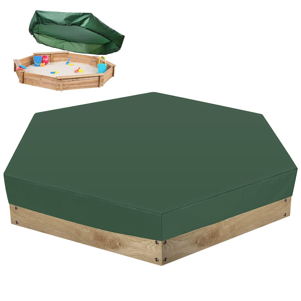 Waterproof Sandbox Cover Hexagon Oxford Cloth Green Anti UV Sandbox Protection Cover Pool Cover for Sandpit Toys Swimming Pool and Furniture (90.6 x 78.7inch)