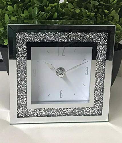 Image of DEENZ Small Square Crystal Clock - 14x14cm, Silver, Classic Style, Tabletop, Silent, Digital, Battery Operated