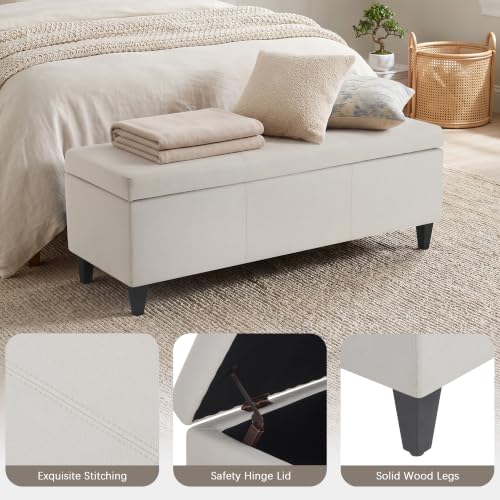 Image of Storage Ottoman Bench, 50.3 inch Fabric Upholstered End of Bed Bench (Beige)