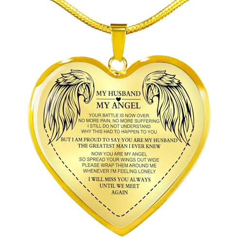 My Husband - My Angel Necklace Personalized Heart Necklace, Wings Memorial Necklace, Memorial Jewelry Loss Of Loved One, Condolence Gift, Sympathy Gift, Memorial Gift