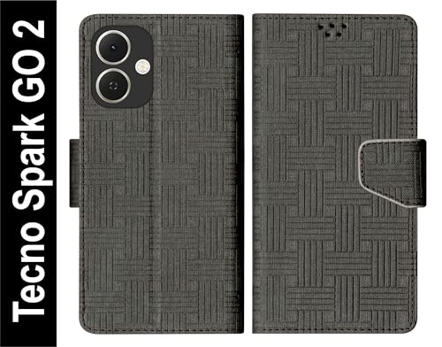 Image of SBMS Flip Cover for Tecno Spark GO 2 Back Cover Case with Magnatic Closure | Inbuilt Stand | Card & Money Pocket (Mat Black)