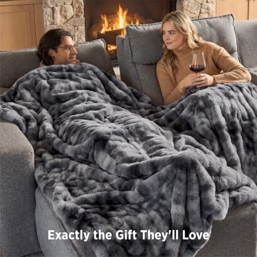Image of Bedsure GentleSoft Bubble Faux Fur King Size Blanket for Bed, Fluffy Fuzzy King Blanket for Winter, Soft Cozy Faux Fur Bedding Thick Warm Plush Decor for Bedroom, Tie-dye Grey, 104x90
