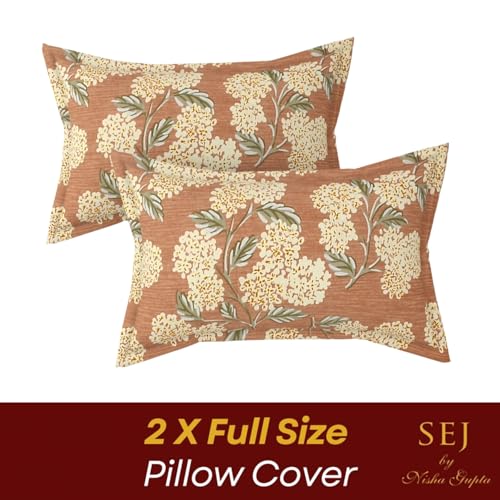 Image of SEJ by Nisha Gupta Bedsheet for Double Bed with Pillow Cover | 300 Tc Cotton Feel Microfibre Abstract Printed Soft Bed Sheet & Wrinkle Free | Perfect for Home Decor | Size 230 X 240 Cm Brown