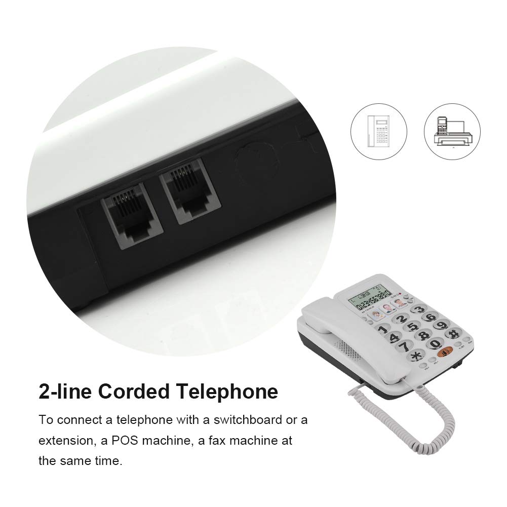 Telefono con cavo, telefono fisso domestico con filo con vivavoce e ID chiamante, telefono con cavo a 2 linee suono chiaro per casa/ufficio/hotel