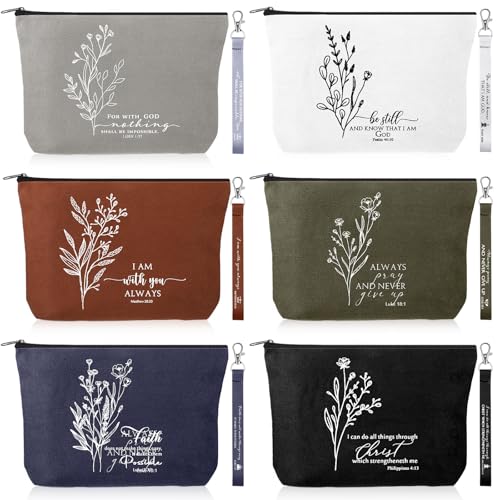 12 Pcs Christian Gift Bulk Religious Makeup Bag Bible Verse Lanyard Keychain for Grandparents Pastor Clergy Church(Neutral Colors,Aesthetic)