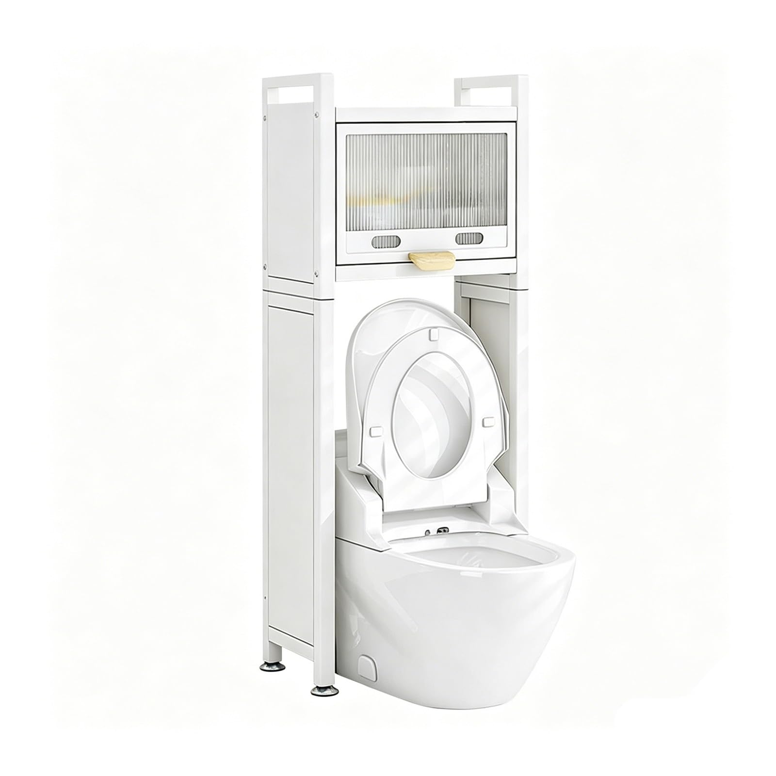 Over the Toilet Storage Rack, 4-Tier Bathroom Organizer with Adjustable Shelves & Basket, Space-Saving Metal Stand for Laundry Room & Restroom(Wht 2-Tier Tol Rack 19.7x9.8x54.3in)