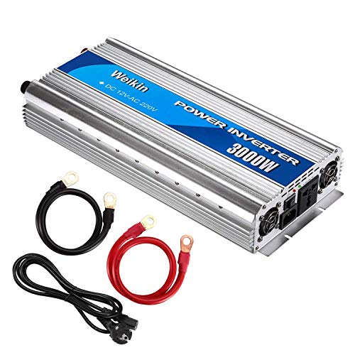 Inversor de Corriente WeiKin 3000 vatios DC 12V a CA 220V Convertidor de Potencia 3000w Inversor de Onda sinusoidal modificada con función de Carga de la batería (3000W, DC 12V a AC 220V) 