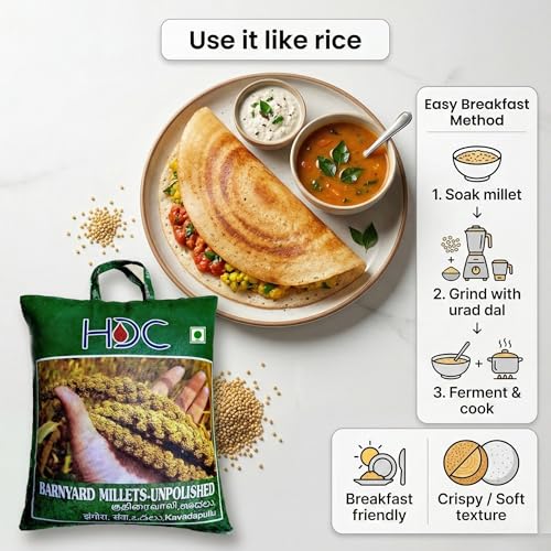 Image of HDC Siridhanya Unpolished Barnyard Millet | Gluten free | whole grain | Plant based Protein | Net Wt 4700 g | Sourced from Andhra Pradesh, India