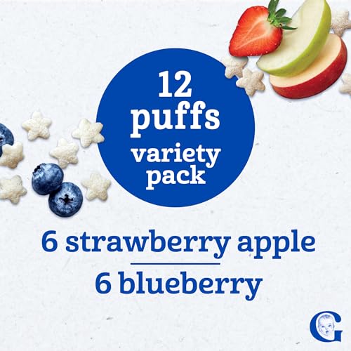 Image of Gerber Baby Puffs, Strawberry Apple and Blueberry Puffed Grain Snack, Stage 3 Baby Snacks, Variety Pack, 12-Pack