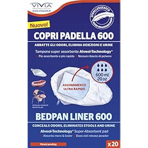 Bedpan Liner B600. Innovatieve hygiënische tas voor veilig verzamelen en elimineren van biologische stof en vloeistof (20 oz). Eenvoudig te gebruiken. Kostenefficiënt (1 pak = 20 zakken met pad)
