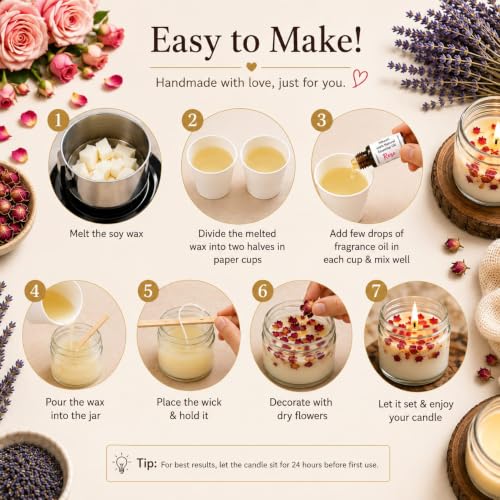 Image of DIY Candle Making Kit - Premium Natural Soy Wax Candle Making Kit with Froral Fragrances and Dried Flowers