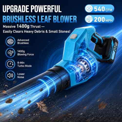 Brushless Powerful Leaf Blower Cordless with 2*4Ah Batteries 540CFM &200MPH by Gtoopal - Used condition - Image 2