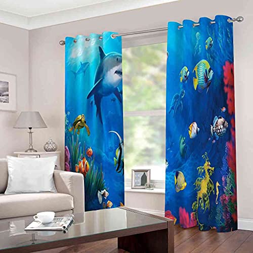 Rideau occultant animaux marins bleus thermique isolant phonique polyester 300x270