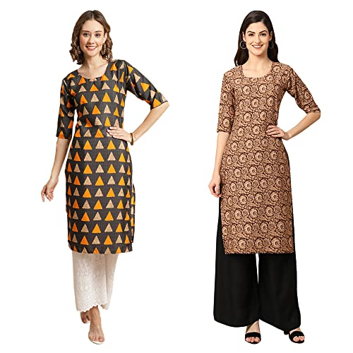 Image of Pinkmint Women's Crepe Digital Print Straight Kurta [Pack of 2]
