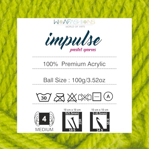 Image of WOAFashions Impulse Hand Knitting & Crochet Yarn, Premium Acrylic, 4 : Medium (Sulphur Spring) (4x100gms / 14.1oz)