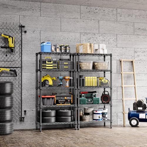 Image of M MZG 1250 lbs 5 Tier Shelf Metal Storage Shelves Wire Rack Closet Organizers for Garage Kitchen Bathroom Laundry Black 11.8 inch D x 29.5 inch W x 59.5 inch H