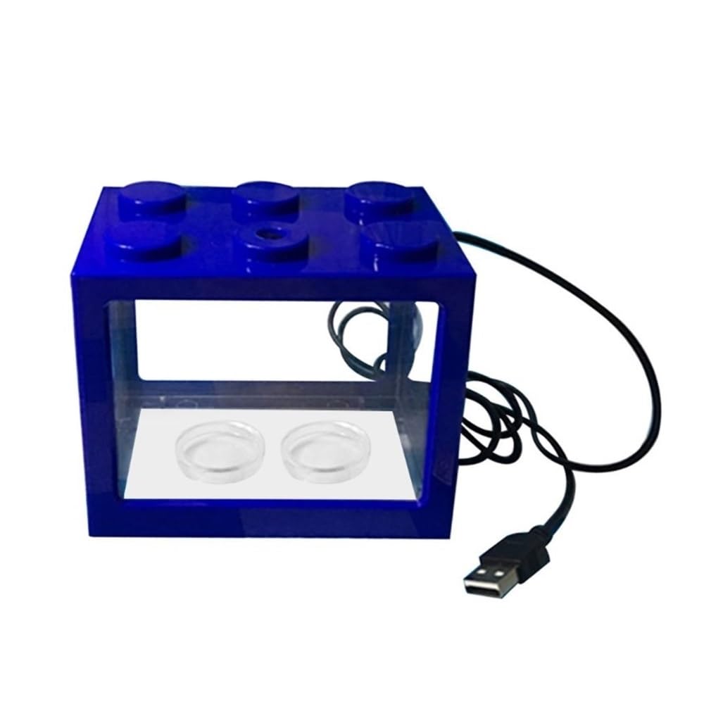 Aquarium Mini-Aquarium-Anzuchtstation aus Acryl mit USB-Anschluss und LED-Beleuchtung – ideal for Zuhause, Büro oder Schreibtisch.(Blue)