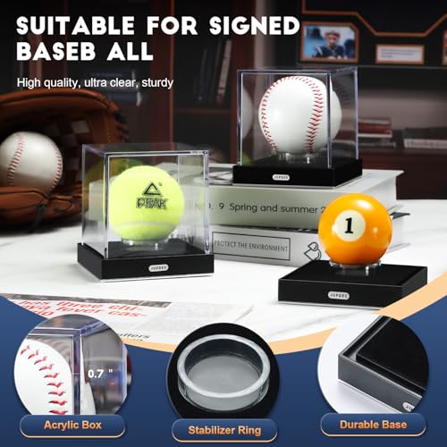Image of JupDec Baseball Display Case for Single Autograph Ball, Clear Acrylic Cube Baseball Holder with Velvet Interior, UV Protected Stand Box with Durable Base, Ideal Gift for Sports Fans, Silvery, 2 Pack