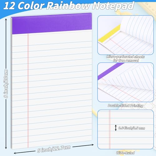 Image of 36 Pack Legal Pads 5 x 8 Inch Rainbow Notepads Wide Ruled Writing Pads