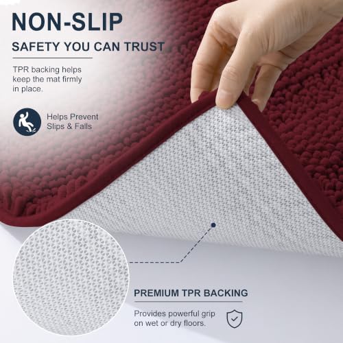 Image of Smiry Thick Chenille Bathroom Runner Rugs 44x24, Absorbent Striped Bath Mat, Machine Washable, Rubber Backing, Long Bath Rugs for Bathroom, Tub & Shower, Home Decor Accessories, Andorra Red-Brown